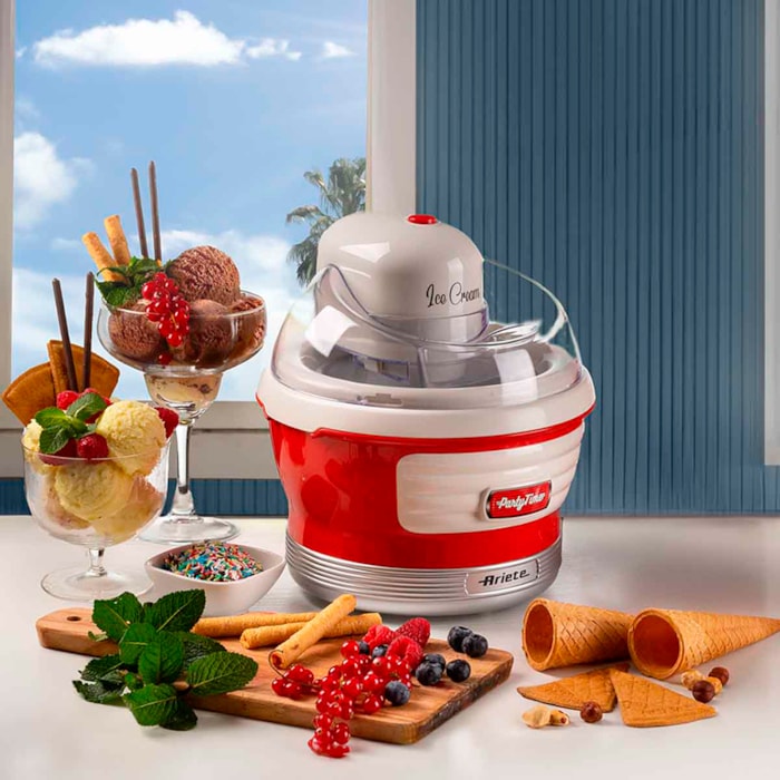 Máquina de Sorvete Retrô Party Time 12W 1,5L Vermelho Ariete - 220V - Madel Home