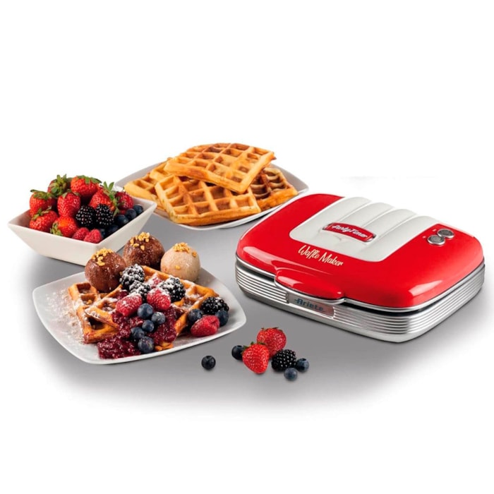 Máquina de Waffle Retrô Party Time 700W Vermelho Ariete - 220V - Madel Home