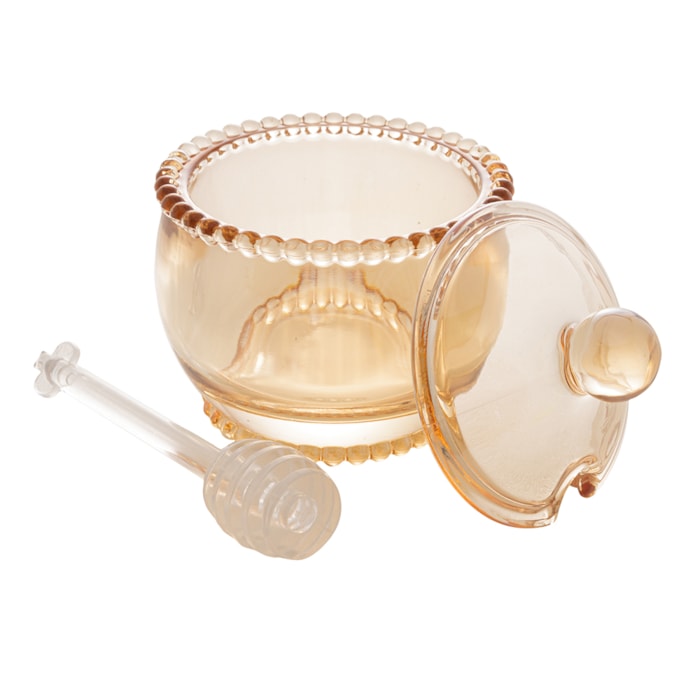 Meleira Redonda em Cristal com Colher Âmbar Pearl Wolff - 10cm - Madel Home