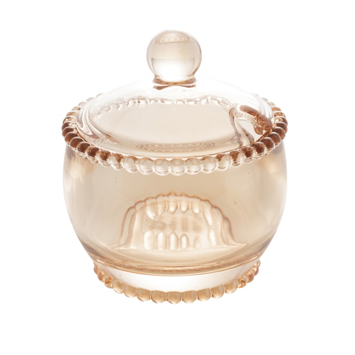 Meleira Redonda em Cristal com Colher Âmbar Pearl Wolff - 10cm - Madel Home