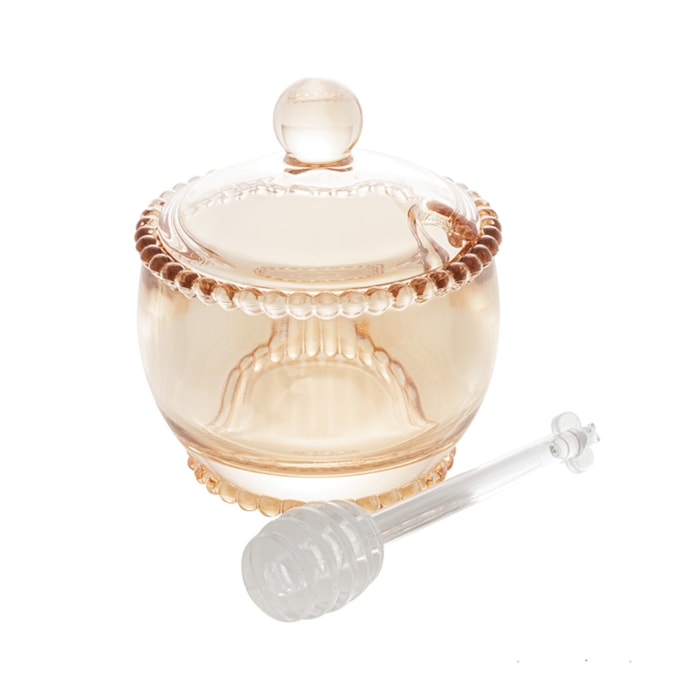 Meleira Redonda em Cristal com Colher Âmbar Pearl Wolff - 10cm - Madel Home