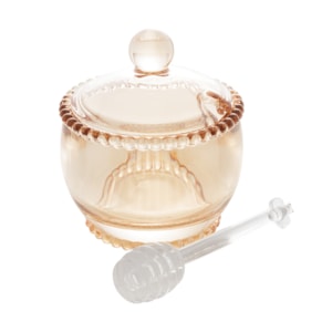 Meleira Redonda em Cristal com Colher Âmbar Pearl Wolff - 10cm