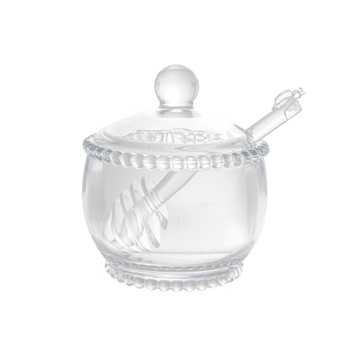 Meleira Redonda em Cristal com Colher Pearl Wolff - 10cm - Madel Home