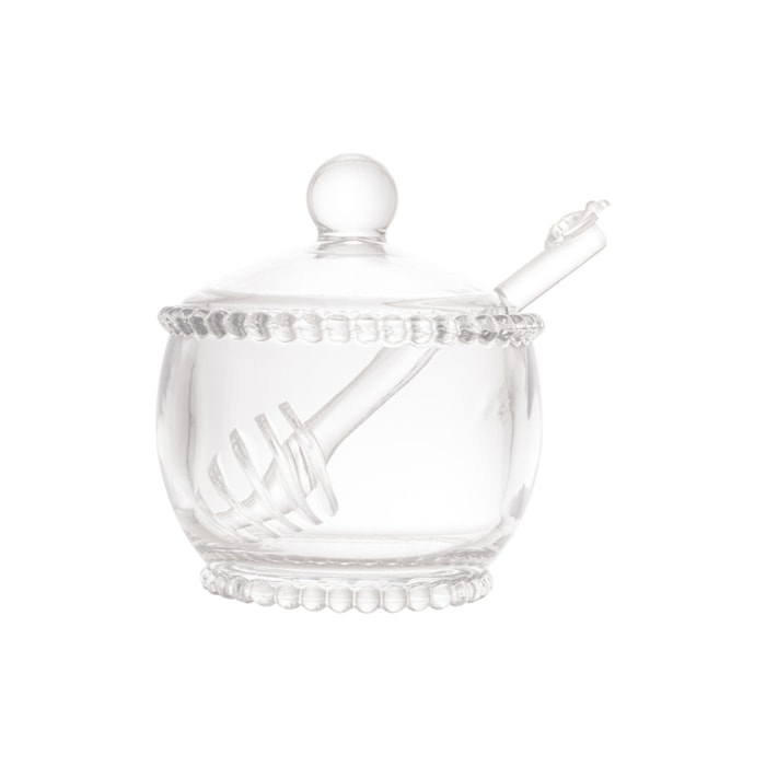 Meleira Redonda em Cristal com Colher Pearl Wolff - 10cm - Madel Home