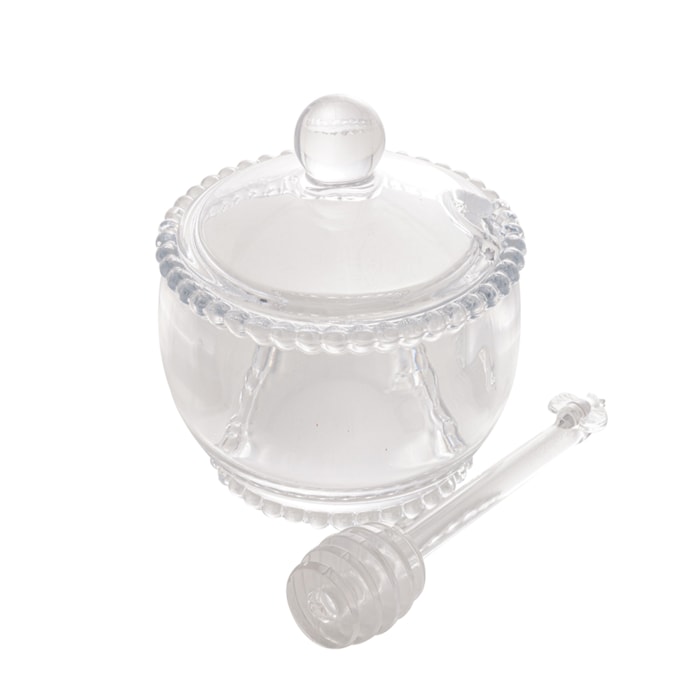 Meleira Redonda em Cristal com Colher Pearl Wolff - 10cm - Madel Home