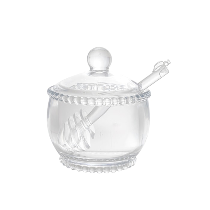 Meleira Redonda em Cristal com Colher Pearl Wolff - 10cm - Madel Home