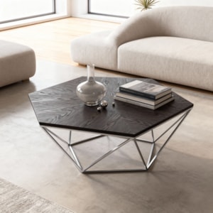 Mesa de Centro Orgânica em Madeira e Metal Marrom - 38x94cm
