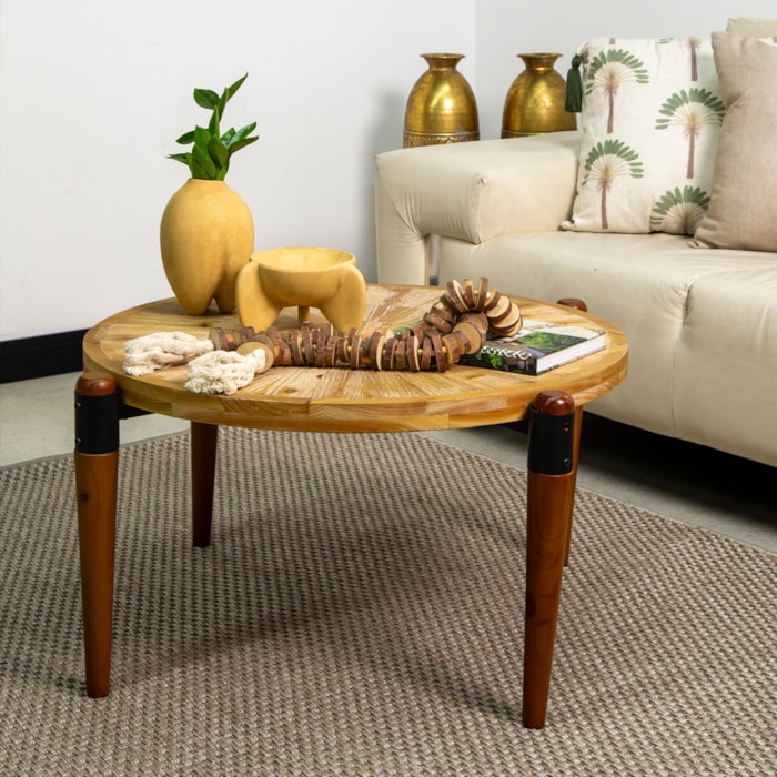 Mesa de Centro Redonda Solaris em Madeira Caramelo - 46x92cm - Madel Home