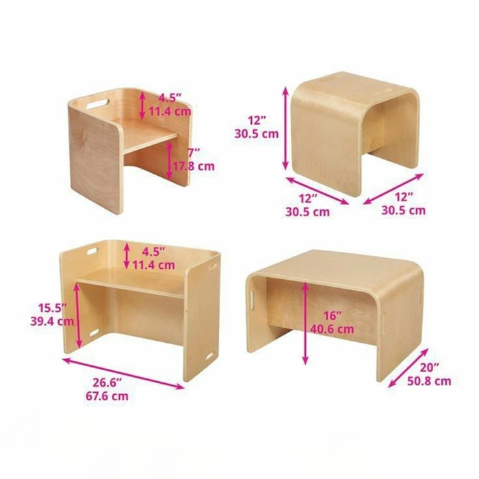 Mesa de Estudo com 2 Cadeiras Funcionais Madeira - Madel Home