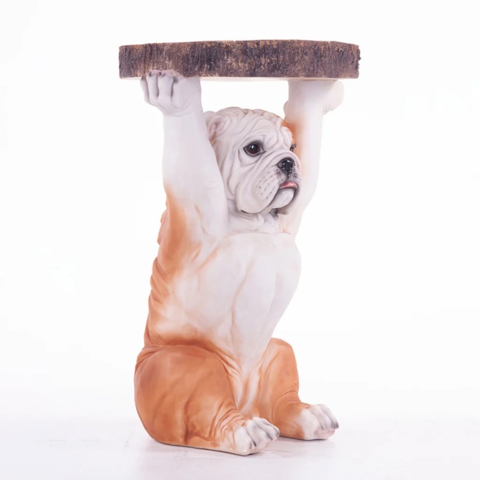 Mesa Lateral Bulldog Ingês em Resina Marrom - 35x52cm - Madel Home