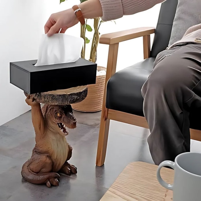 Mesa Lateral Dinossauro em Resina Marrom P - 23x35cm - Madel Home
