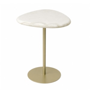 Mesa Lateral Orgânica Alva em Pedra Branca Ouro - 57x37cm