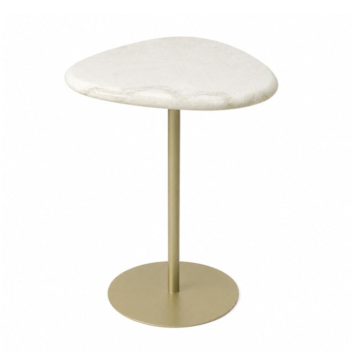 Mesa Lateral Orgânica Alva em Pedra Branca Ouro - 57x37cm - Madel Home