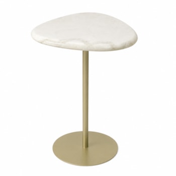 Mesa Lateral Orgânica Alva em Pedra Branca Ouro - 62x37cm