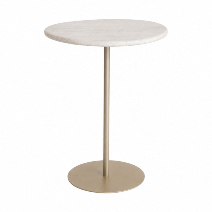 Mesa Lateral Orgânica Pétala em Pedra Branca Amêndoa - 45x50cm - Madel Home