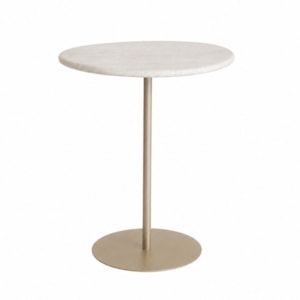 Mesa Lateral Orgânica Pétala em Pedra Branca Amêndoa - 57x50cm