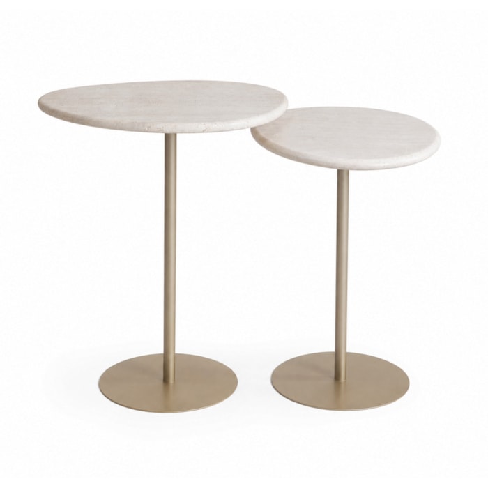 Mesa Lateral Orgânica Pétala em Pedra Branca Amêndoa - 57x50cm - Madel Home