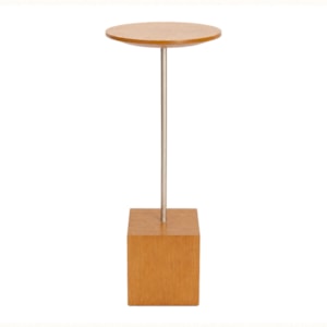 Mesa Lateral Orgânica Pinna em Madeira Honey Clara e Champanhe - 57x22cm