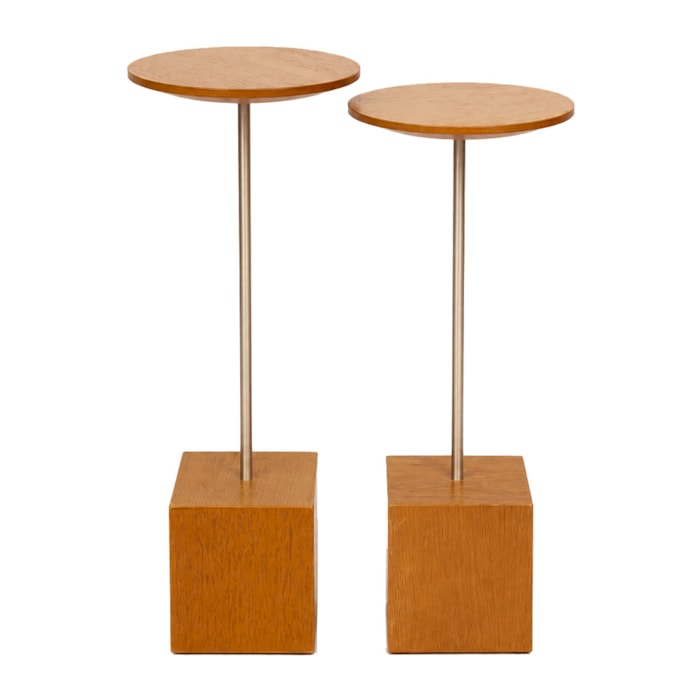 Mesa Lateral Orgânica Pinna em Madeira Honey Clara e Champanhe - 60x22cm - Madel Home