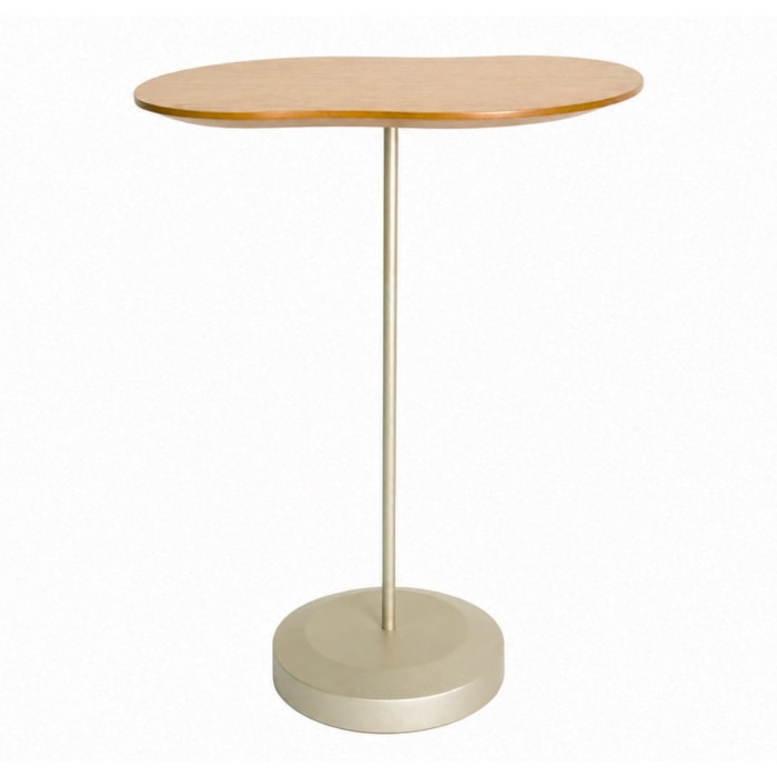 Mesa Lateral Orgânica Wave em Madeira Honey Clara e Champanhe - 58x45cm - Madel Home
