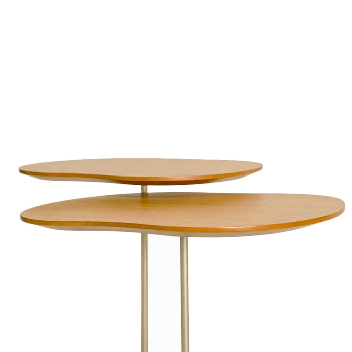 Mesa Lateral Orgânica Wave em Madeira Honey Clara e Champanhe - 58x45cm - Madel Home