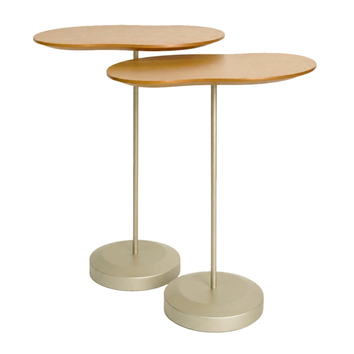 Mesa Lateral Orgânica Wave em Madeira Honey Clara e Champanhe - 58x45cm - Madel Home