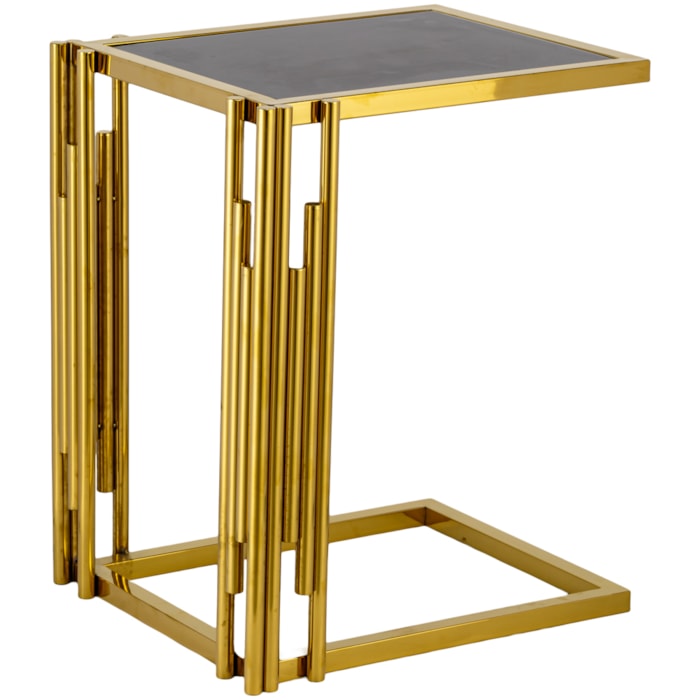 Mesa Lateral Quadrada em Ferro e Vidro Dourado e Preto - 40x50cm - Madel Home