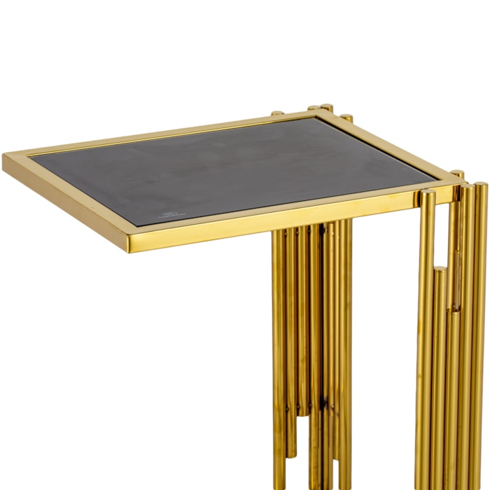 Mesa Lateral Quadrada em Ferro e Vidro Dourado e Preto - 40x50cm - Madel Home