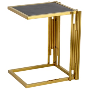 Mesa Lateral Quadrada em Ferro e Vidro Dourado e Preto - 40x50cm