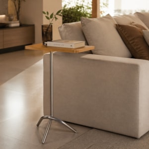 Mesa Lateral Quadrada Triplex em Madeira Cinamomo Mel e Champanhe - 38x65cm