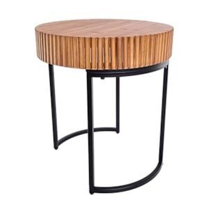 Mesa Lateral Redonda Angra em Rattan Marrom M - 54x59cm