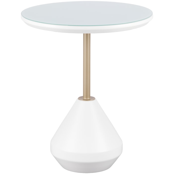Mesa Lateral Redonda Argélia em Vidro Branco e Champanhe - 45x55cm - Madel Home