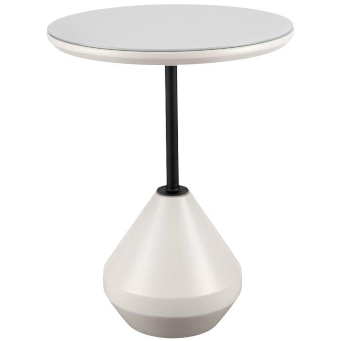 Mesa Lateral Redonda Argélia em Vidro Branco e Preto - 45x55cm - Madel Home