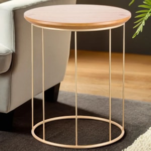 Mesa Lateral Redonda Aurora em Madeira Dourado e Cinamomo - 45x52cm