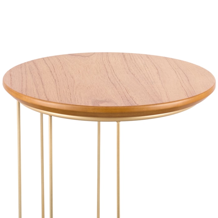 Mesa Lateral Redonda Aurora em Madeira Dourado e Cinamomo - 45x52cm - Madel Home