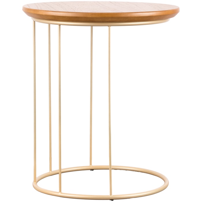 Mesa Lateral Redonda Aurora em Madeira Dourado e Cinamomo - 45x52cm - Madel Home