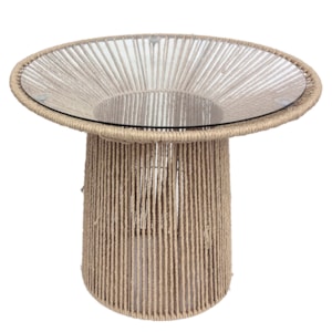 Mesa Lateral Redonda Aurora em Palha e Vidro Marrom - 40x45cm