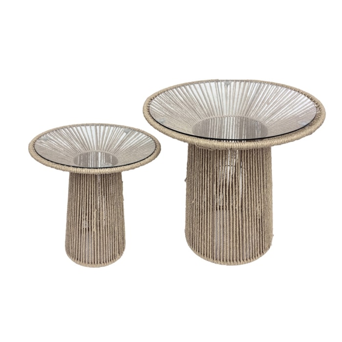 Mesa Lateral Redonda Aurora em Palha e Vidro Marrom - 40x45cm - Madel Home