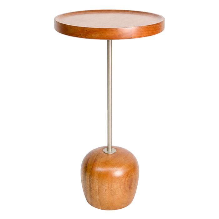 Mesa Lateral Redonda Bossa em Madeira Honey Clara e Champanhe - 66x35cm - Madel Home