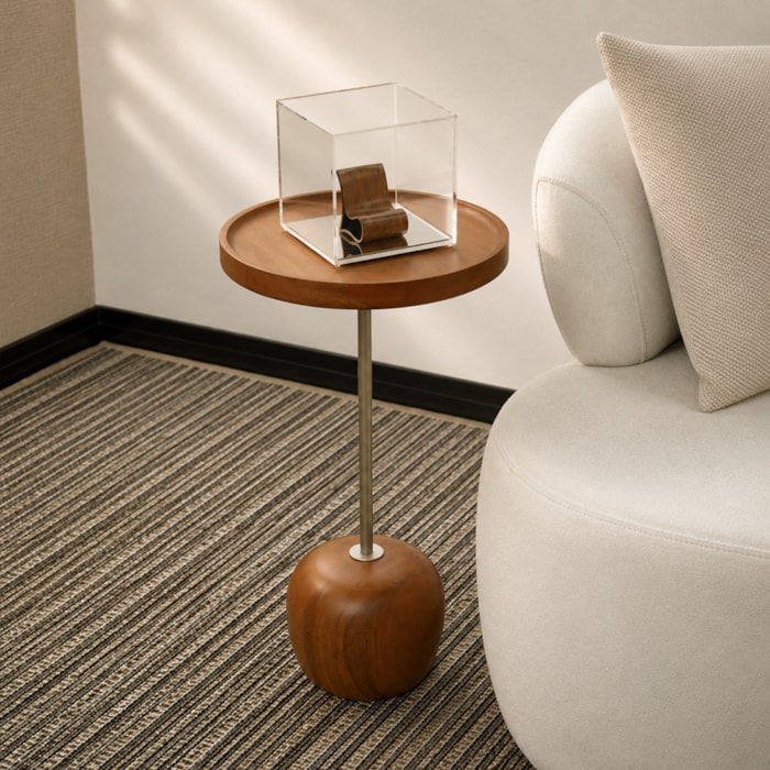 Mesa Lateral Redonda Bossa em Madeira Honey Clara e Champanhe - 66x35cm - Madel Home