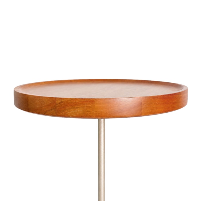 Mesa Lateral Redonda Bossa em Madeira Honey Clara e Champanhe - 66x35cm - Madel Home
