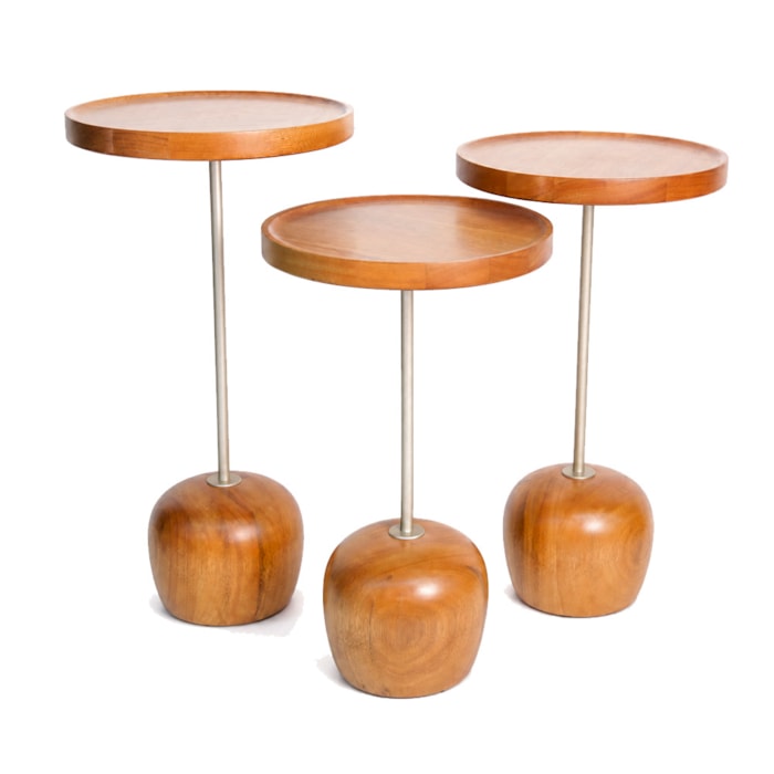 Mesa Lateral Redonda Bossa em Madeira Honey Clara e Champanhe - 66x35cm - Madel Home