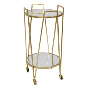 Mesa Lateral Redonda Carrinho em Metal Dourado - 40x76cm