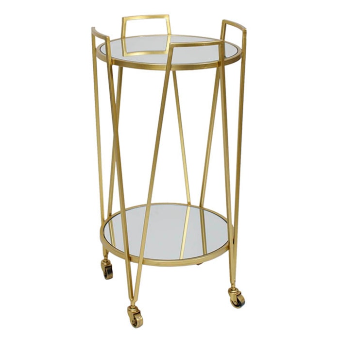 Mesa Lateral Redonda Carrinho em Metal Dourado - 40x76cm - Madel Home