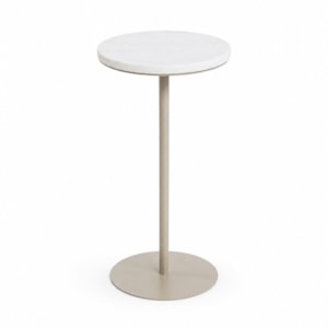 Mesa Lateral Redonda Cristal em Pedra Branca Amêndoa - 57x30cm