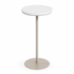 Mesa Lateral Redonda Cristal em Pedra Branca Amêndoa - 62x30cm