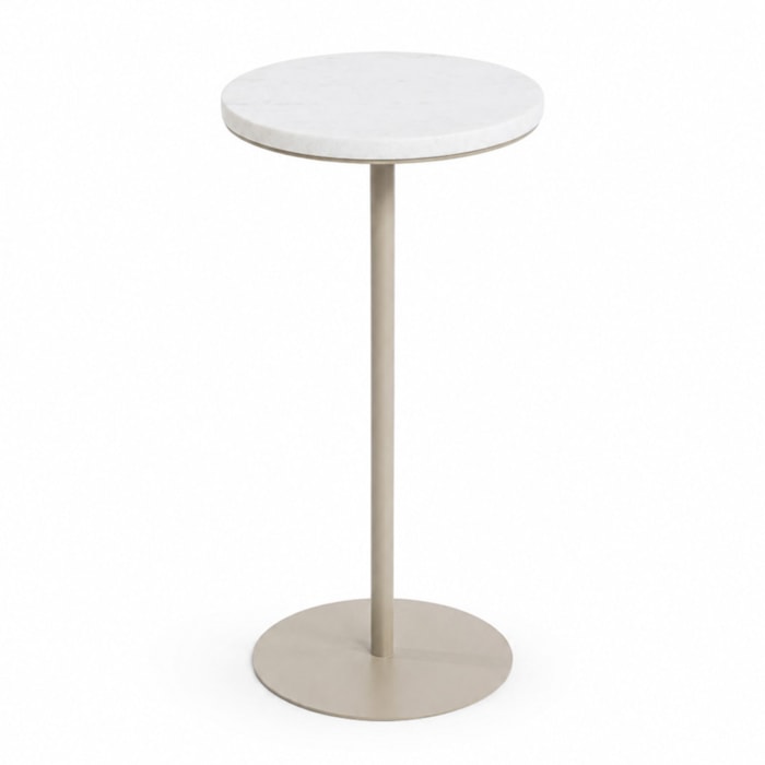 Mesa Lateral Redonda Cristal em Pedra Branca Amêndoa - 62x30cm - Madel Home