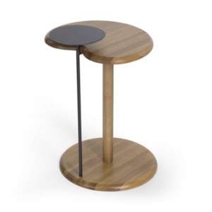 Mesa Lateral Redonda Dueto em Madeira Damasco e Preto - 60x40cm