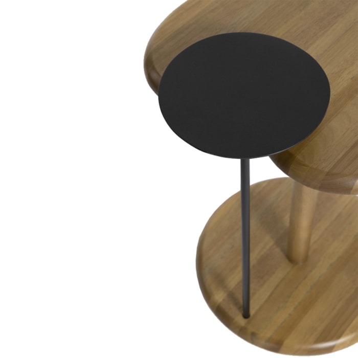Mesa Lateral Redonda Dueto em Madeira Damasco e Preto - 60x40cm - Madel Home