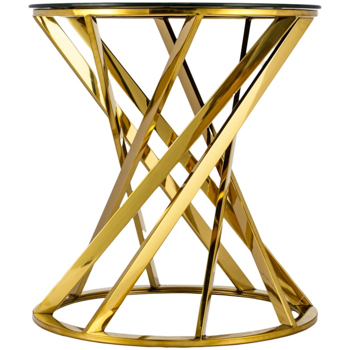 Mesa Lateral Redonda em Ferro e Vidro Dourado e Preto - 45x50cm - Madel Home